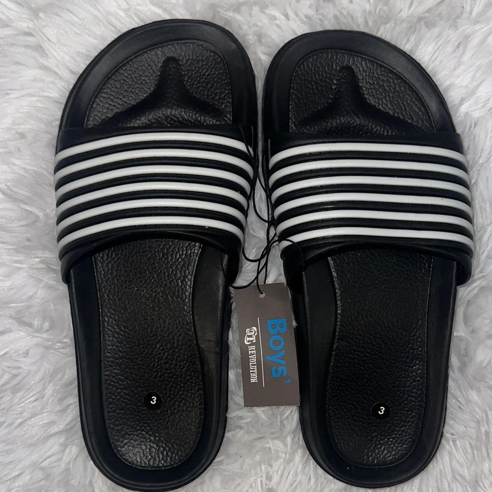 Revolution Black Slides with White Stripes